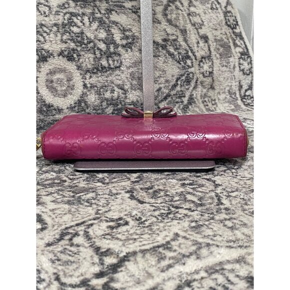 Gucci Guccissima Bow Zip Around Long Wallet in Fuschia - Picture 6 of 9